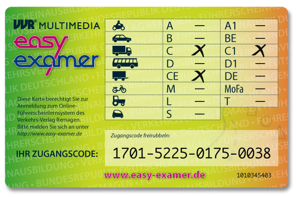 CHECK-CARD - Entwurf einer Plastikkarte für ein Online-Lernsystem easyexamer, Rückseite - Ausführung durch Stefan Supernok für HAHN mediaservice