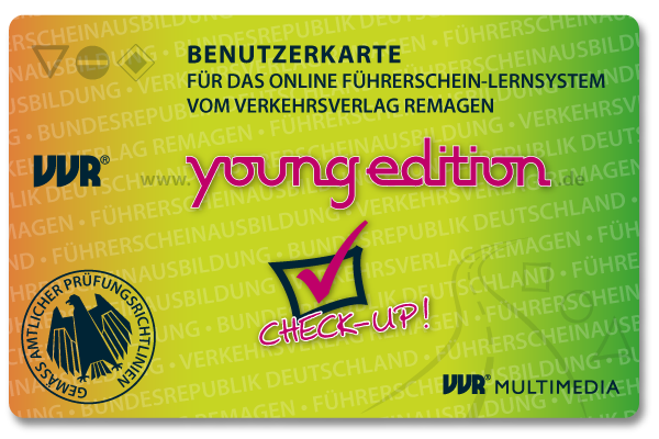 CHECK-CARD - Entwurf einer Plastikkarte für ein Online-Lernsystem Young Edition, Vorderseite - Ausführung durch Stefan Supernok für HAHN mediaservice